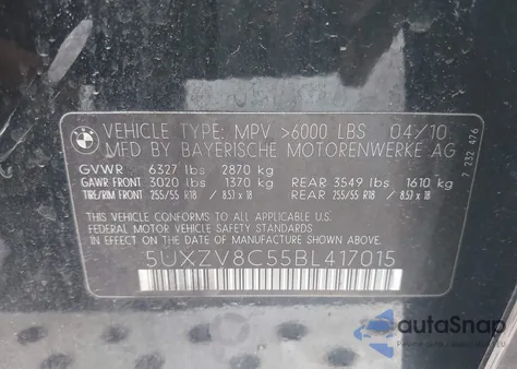 2011 BMW X5 xDrive50I z USA, uszkodzony, nr VIN 5UXZV8C55BL417015